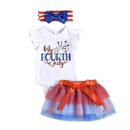 

ZIZOCWA Summer Baby Clothes Girls Independence Day Fly Sleevel Prints Romper Tops And Skirts Headbands 3Pcs Set Outfits Baby Clothes for Girls Baby Gift Girl Girl Outfits Size 6 Elephant Baby Snowsu