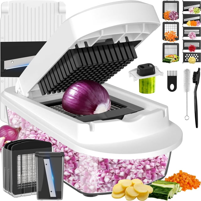 Picador de verduras Ukeetap con mandolina de 8 cuchillas, blanco