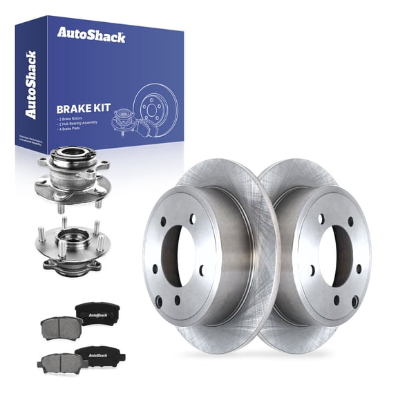 AutoShack Rear Solid Brake Rotors   Premium Ceramic Pads   Hub Bearing Assembly 8-PC Brake Kit Replacement for 2012-2017 Mitsubishi Lancer 10.31" (262 mm)