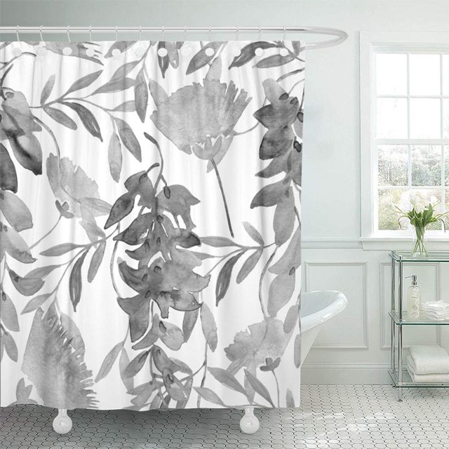 ABPHQTO Hoja rosa con flores Acuarela Pintura Retro Floral Elegante Verano Acacia Belleza Cortina de ducha Cortina de baño 165x180 cm