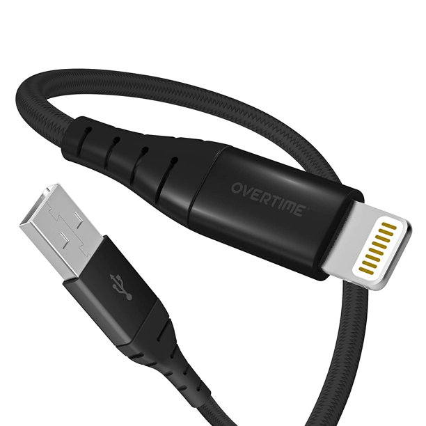 Overtime 6 Foot Iphone Charger Apple Mfi Certified Lightning Iphone Charger Cable 6ft Nylon Braided Phone Charger And Sync Cable Black Walmart Com Walmart Com