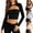 Black, variant on Streetwear Crop Tops for Women Front Cutout Accent Button Long Sleeve Built-In Strapless Panel Slim Stretchy Knit Night Club Fitted Top, Size (S-L)