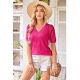 thumbnail image 3 of Arach&Cloz Women's V-Neck Short Sleeve Special Rib Knitted Pattern Casual Tops Sweater Spring Summer 2025, 3 of 6