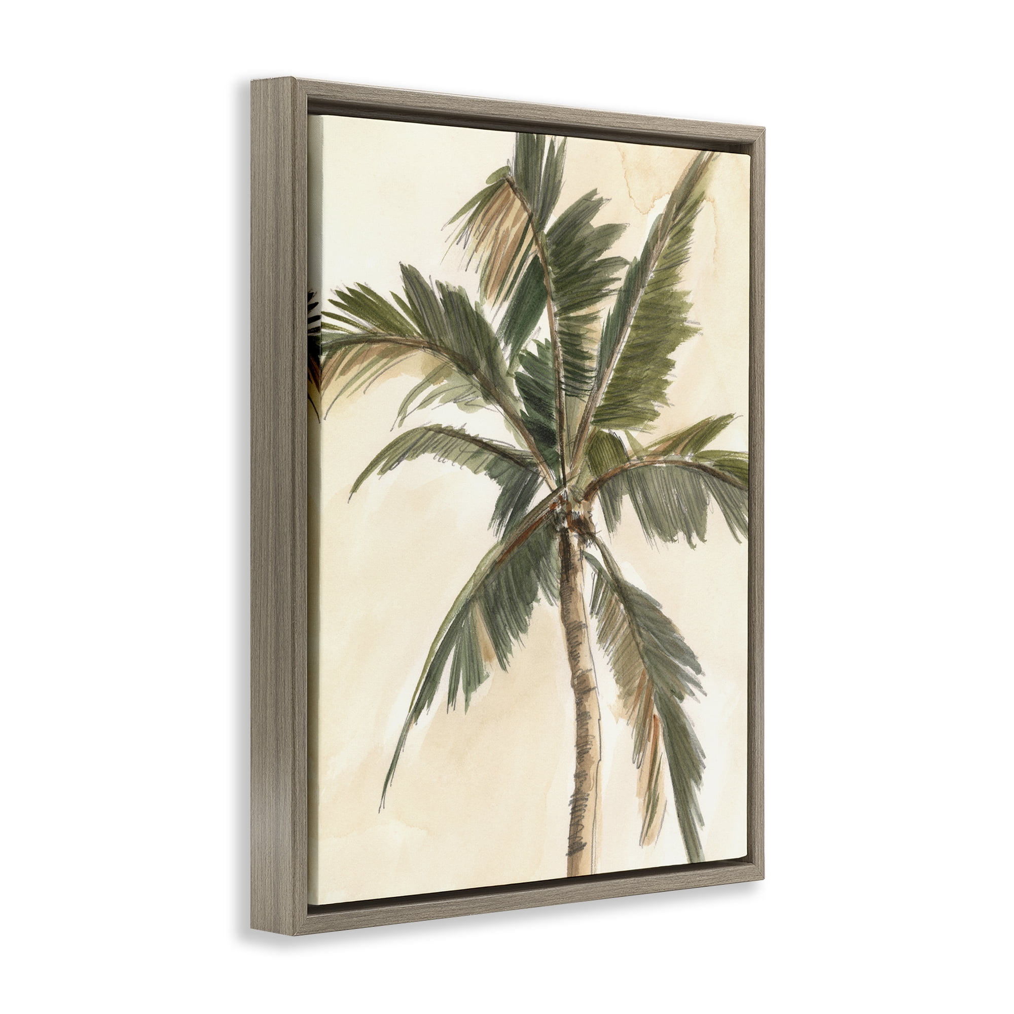 Stupell Industries Muted Palm Tree Plants & Flowers Painting Brown Floater Framed Canvas Art Print Wall Art, 25 x 31