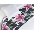 thumbnail image 3 of Lily Flowers Bed Runner, Watercolor Design Leafy Flowers Vintage on Dark Jungle Vibes Backdrop, Decorative Accent Bedding Scarf for Hotels Homes & Guest Rooms, Twin, Magenta Jade Green, by Ambesonne, 3 of 3