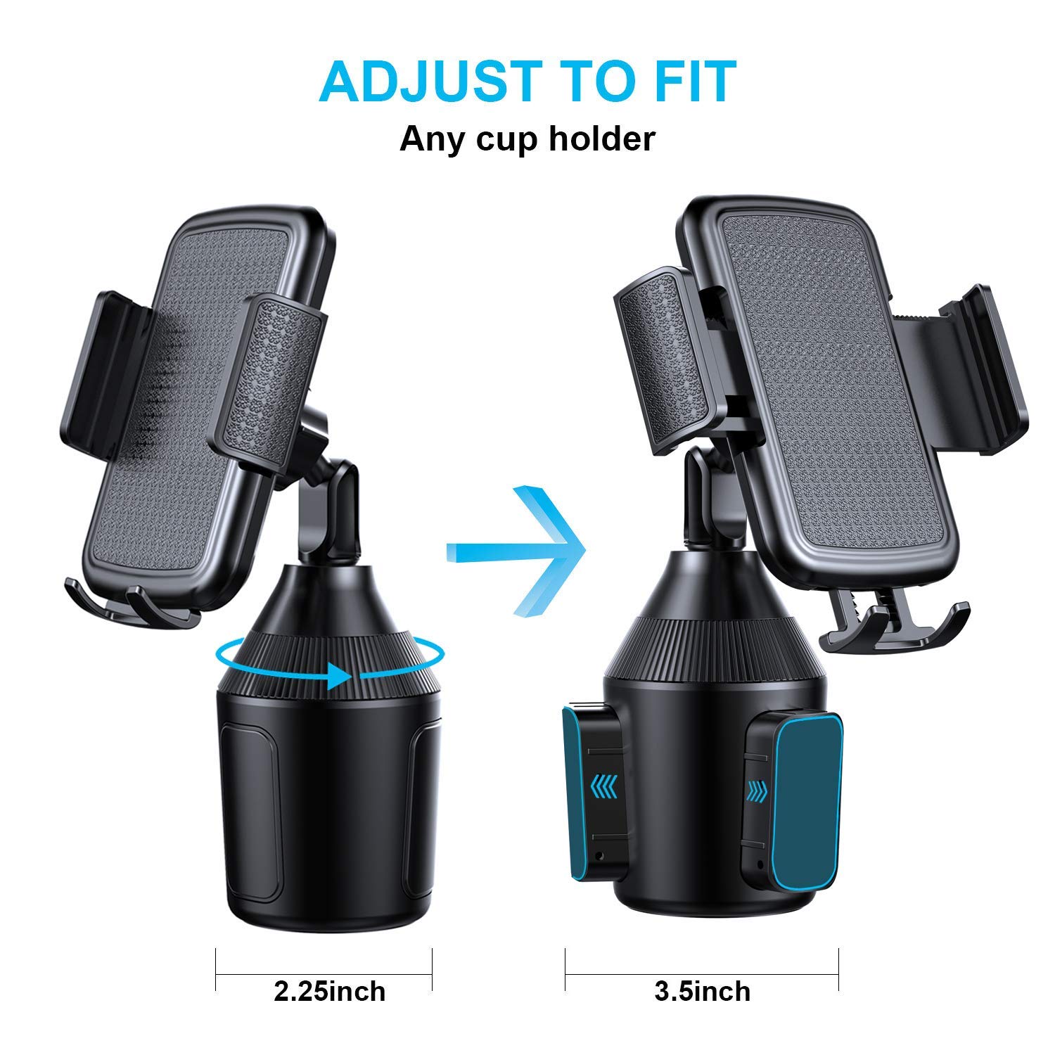 Cup Holder Phone Mount for Car Universal Adjustable Car Mount for iPhone 11 Pro Max/11 Pro/11/Xs/Max/X/XR/8/8/7/6 Plus,Note 10/Note 10+/Note 9/ S10+/ S10/ S9/ S9+/ S8 - image 5 of 6
