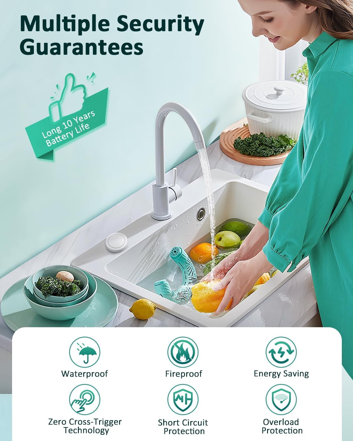 Wireless Garbage Disposal Switch Kit, Remote Control Outlet, Garbage Disposal Button, 500ft RF Range Waterproof, 15A 1500W, No Drilling Sink Top, for Food Waste Disposer and Home Appliances