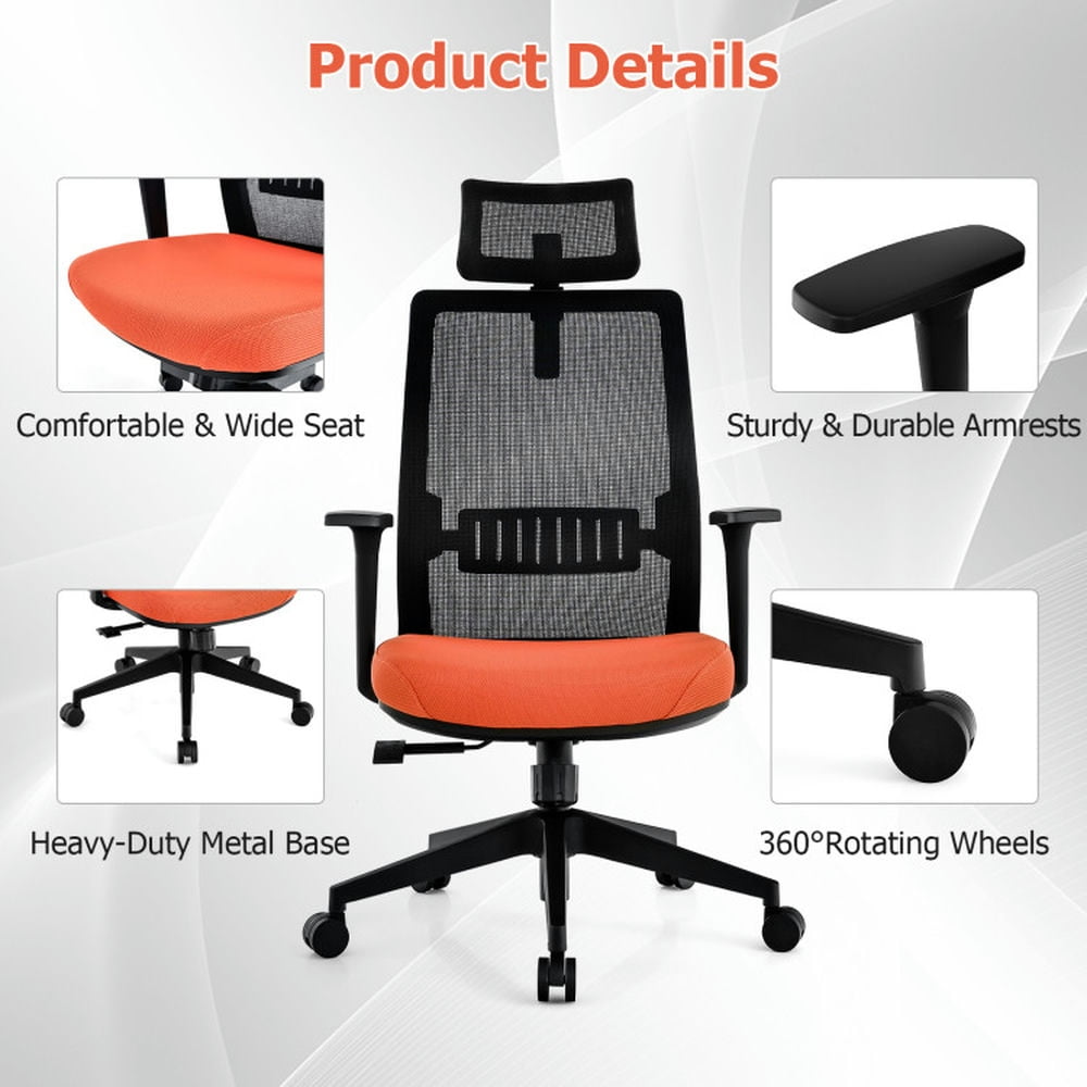 Demi Bonn Ergonomic Office Chair with Lumbar Support and Adjustable Headrest, Rolling Work Computer Desk Chair, Black