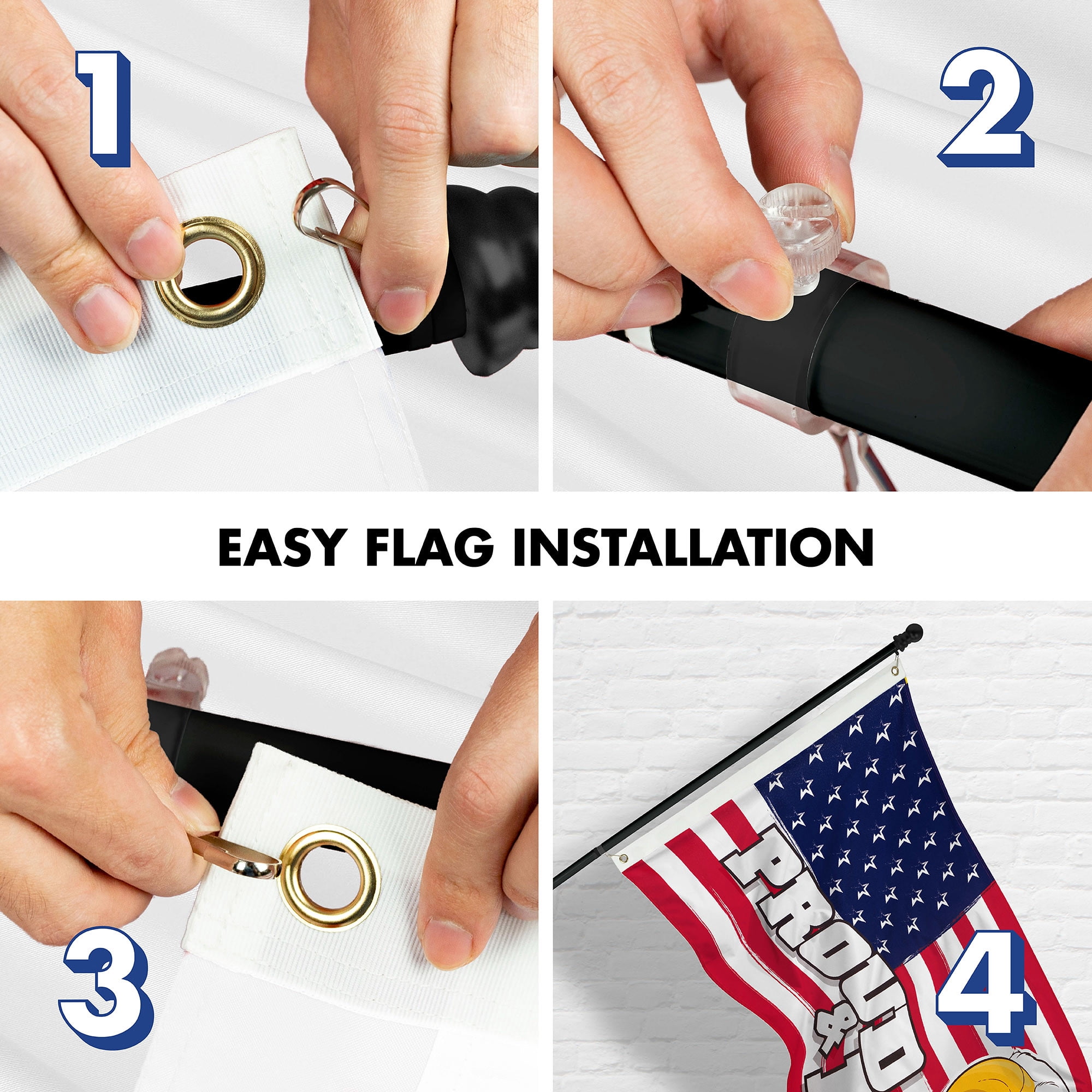 G128 Combo Pack: 6 Ft Tangle Free Aluminum Spinning Flagpole (Black) & American USA Proud & Free Eagle Flag Flag 3x5 Ft, LiteWeave Pro Series Printed 300D Polyester | Pole with Flag Included
