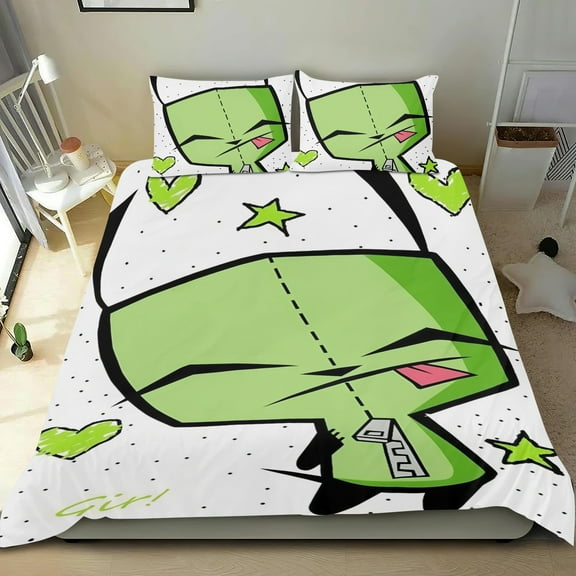 3 Piece Comforter Cover Set For Invader ZIM Bedding Set Cute Duvet Cover Sets Super Soft Teens Bedding Set Kids Bedroom Gifts,1 Duvet Cover with 2 Pillowcases Twin