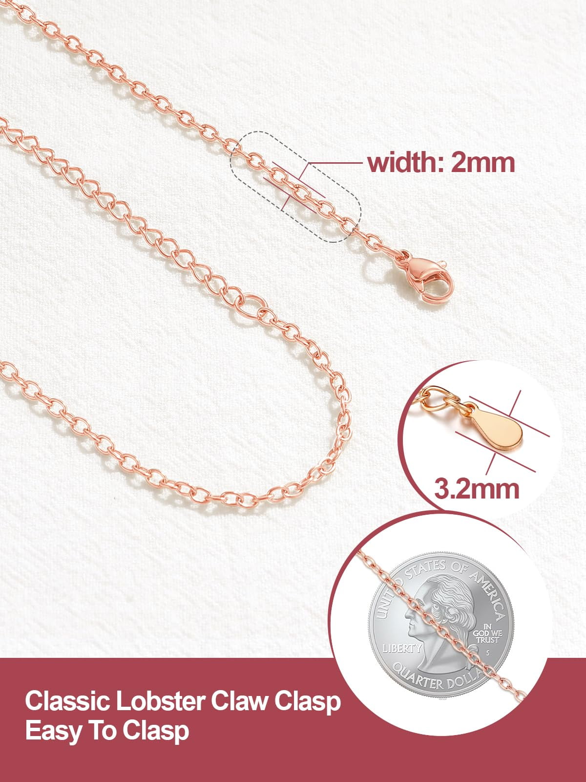 FOCALOOK Halsketting voor dames en heren, dunne ketting, 2 mm, roestvrij staal, vervangende ketting voor hanger, zilver/zwart/goud/roze, lengte 45-70 cm, stalen ketting met geschenkdoos, 60 centimetri