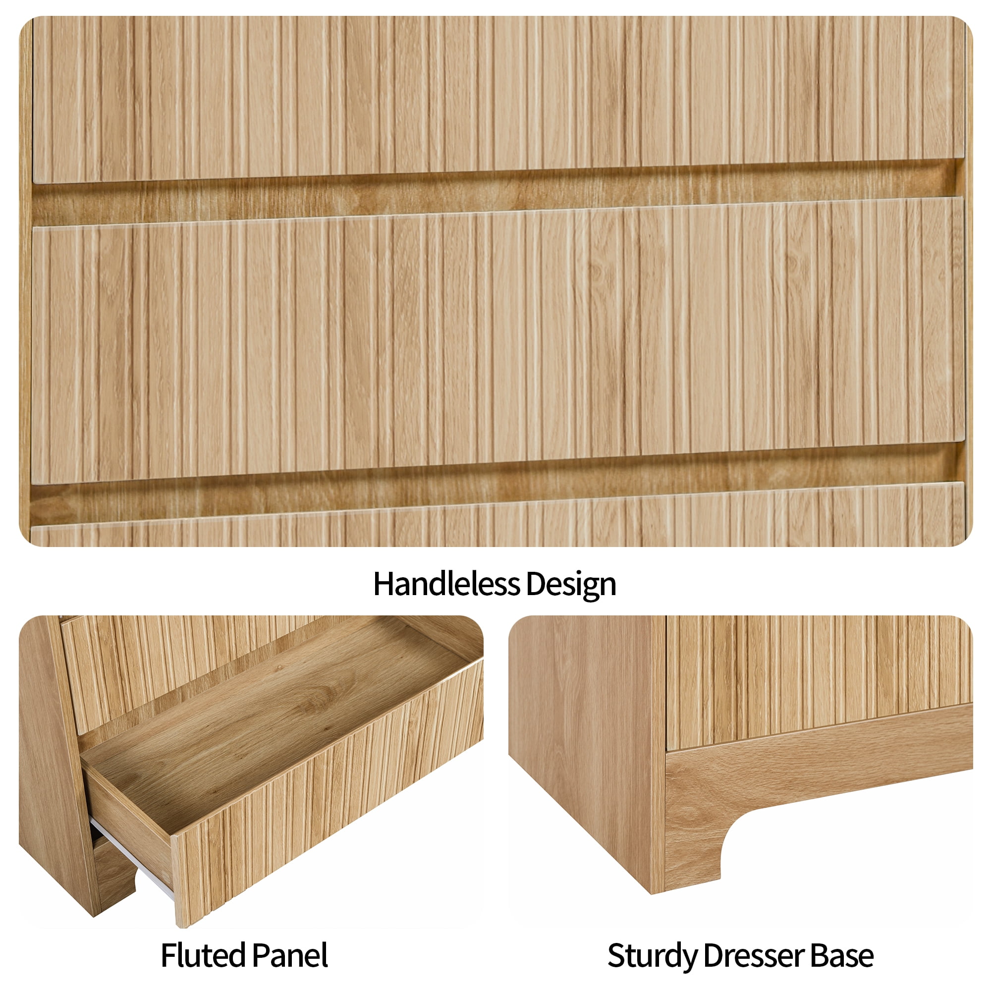 LEFHDA Fluted 5 Drawers Dresser for Bedroom, Mid Century Modern Storage Dressers, 45.3" Tall Wood Fluted Dressers Organizer for Bedroom, Living Room, Oak Set of 2