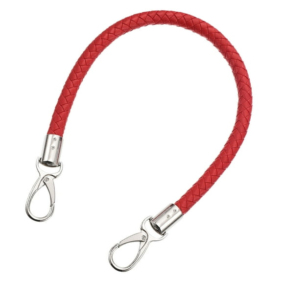 Leather Purse Strap, 1Pack 50cm Short Leather PU Braided Purse (Red Strap Silver Clasp)