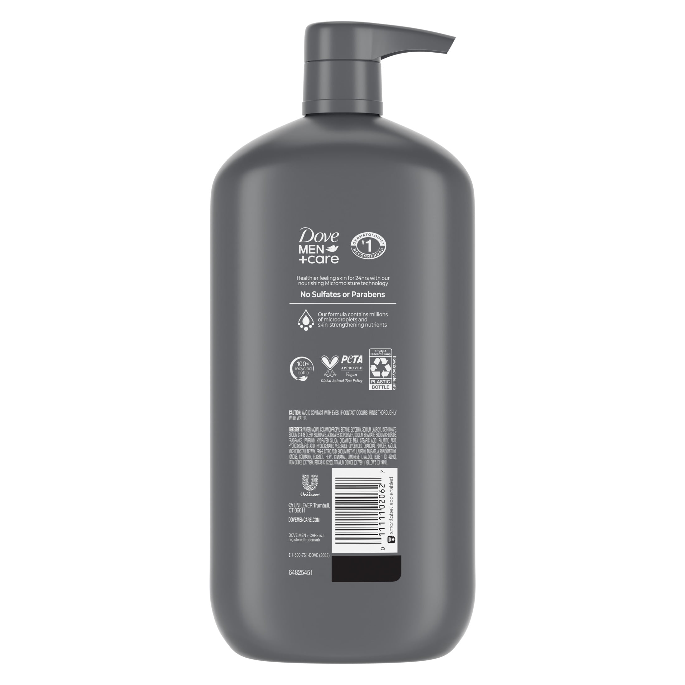 (4 pack) Dove Men+Care Body And Face Scrub Body Wash For Men Charcoal + Clay With 24-Hour Nourishing Micromoisture Technology, 30 fl oz