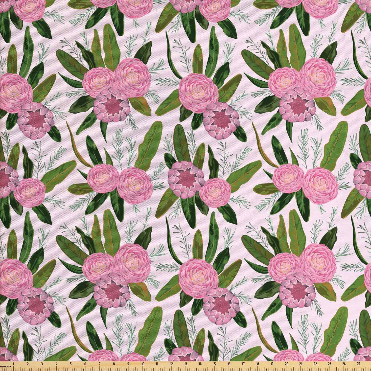 Floral Fabric by The Yard, Camellia Flowers in Bloom with Leaves