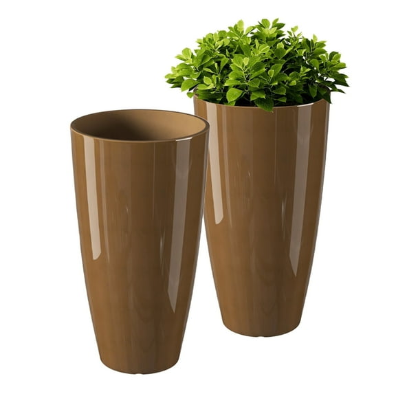 21 inch Tall Planters for Outdoor Plants Set of 2,Tall Plant Pots with Drainage Hole,Large Flower Pots for Indoor Front Porch Garden Home Patio,Champagne