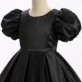 thumbnail image 6 of IBTOM CASTLE Toddler Girls Satin Short Puff Sleeve Flower Girl Dress Baby Girl Birthday Party Ruffle Formal Bowknot Wedding Guest Dress Black, 6 of 7