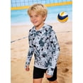 thumbnail image 2 of Lanbubble Boys Rash Guard Shirts Long Sleeve Quick Dry Beach Swim Hooded with Thumb Hole 7-14Years, 2 of 8