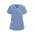 thumbnail image 2 of Women's V-Neck Tunic Top Shirt Blouse for Nurses Uniform Clinic Carer Protective Clothing Casual Work Office Medical Professional Essential | Sopatenor,Light Blue XL, 2 of 7