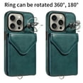 thumbnail image 3 of Allytech iPhone 15 Pro Case with Ring Holder & Shoulder Strap, Retro PU Leather Cards Slots Kickstand Detachable Lanyard Shockproof Wallet Case Cover for Apple iPhone 15 Pro - Green, 3 of 14