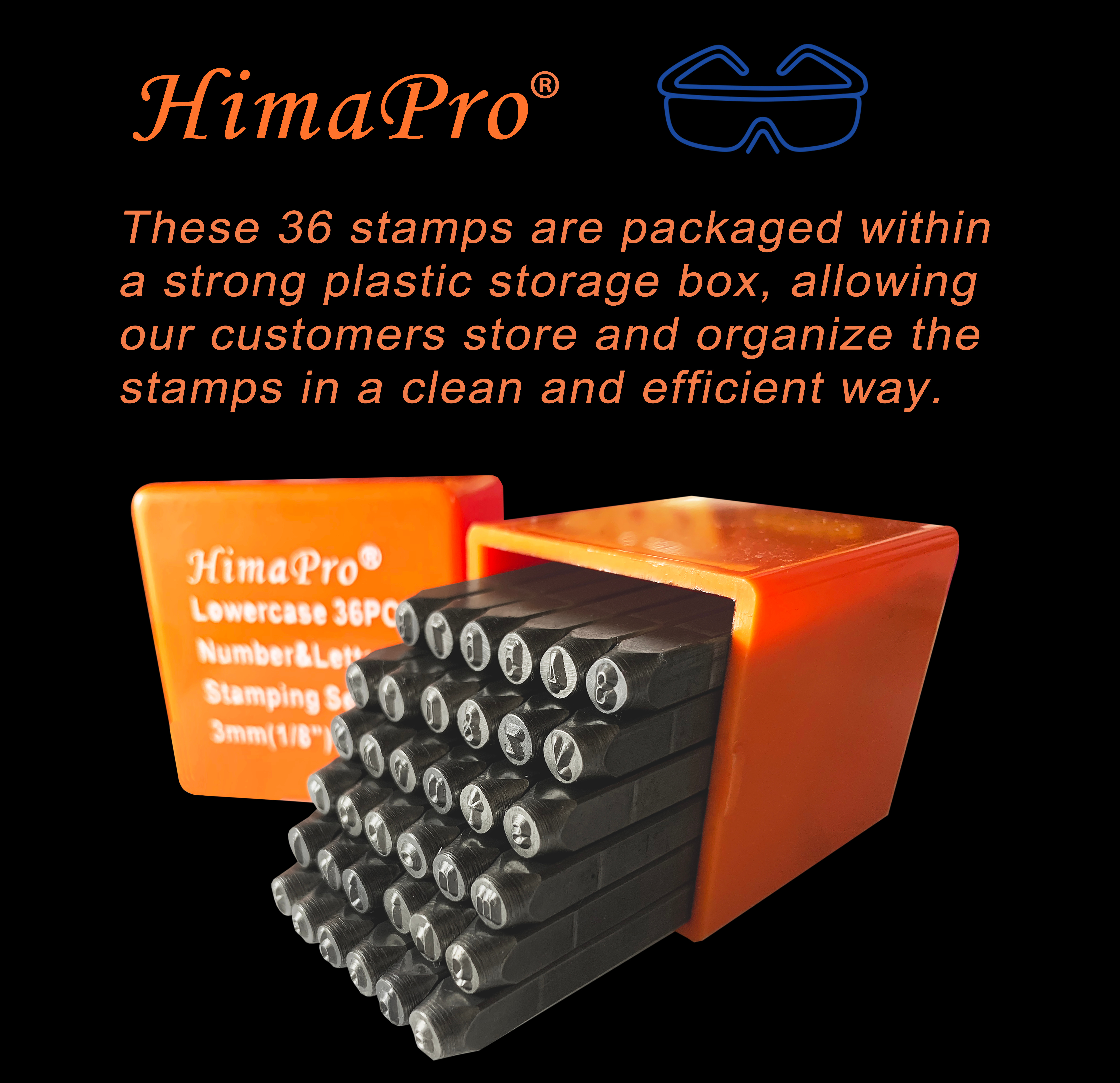 HimaPro Number and Letter Stamp Set 36 PCs Lowercase Industrial Grade  Letters 'a'-'z', ', 0'-'9' in a Plastic Box (3mm 1/8 Inch)