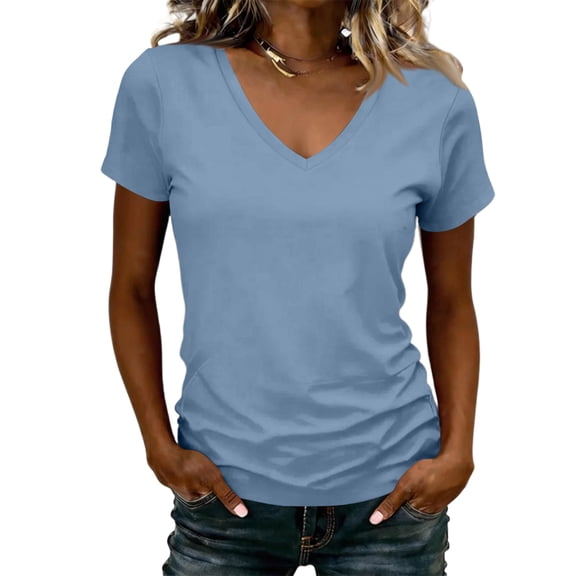 Womens Short Sleeve T Shirts V Neck Tops Summer Trendy Comfy Casual Basic Tee Shirt,XL