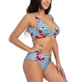 thumbnail image 2 of Rocae Red Funny Crab on Blue Stripe for Bikini Set for Women Two Piece Sexy High Swimsuits Split Crossover Bikini Large, 2 of 9