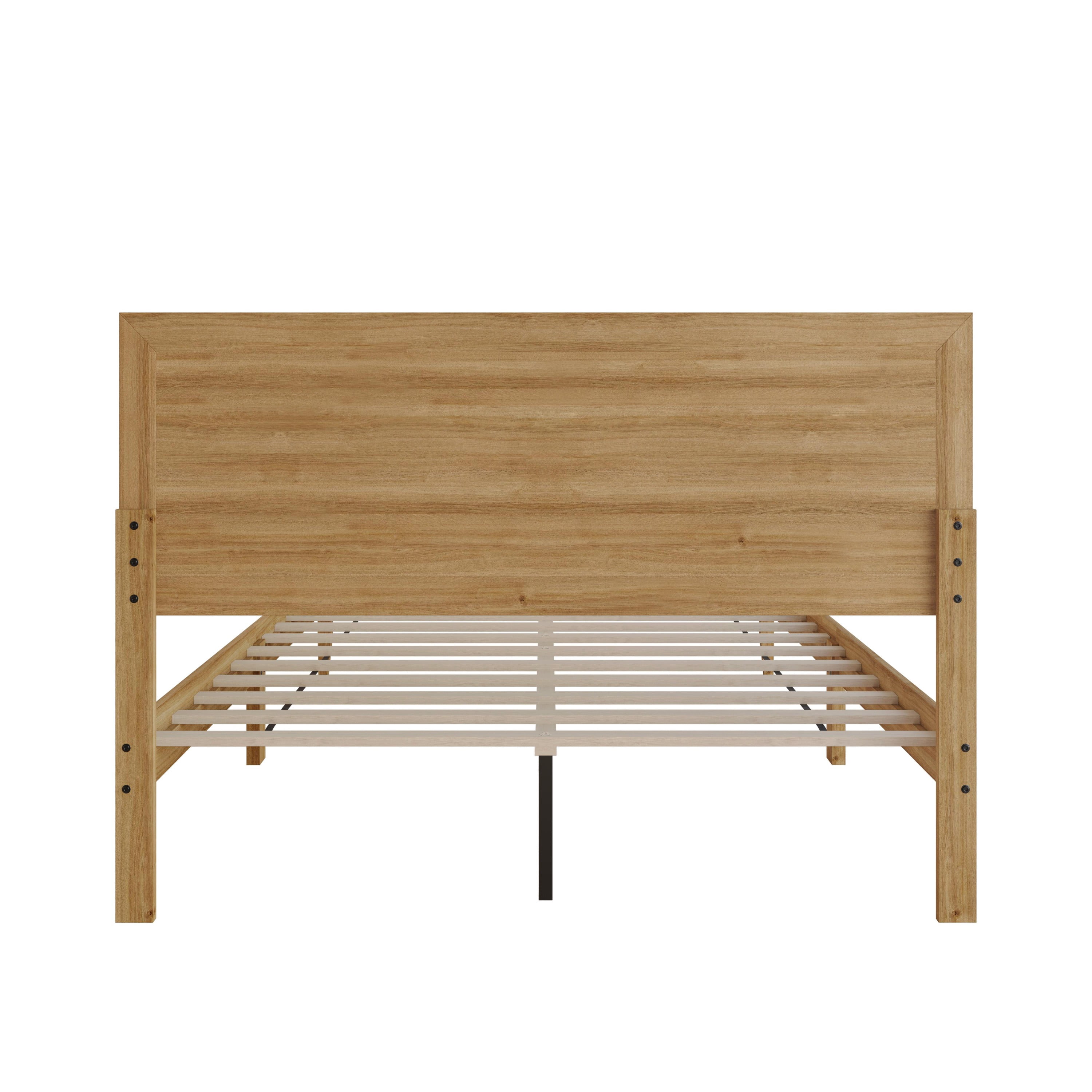 Home Design Oxnard Twin Solid Wood Platform Bed Frame with X-Pattern Headboard and Full Slat Support System, Light Oak