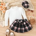 thumbnail image 2 of Okbabeha Fall Toddler Little Girl Clothes 2T 3T 4T 5T 6T Long Sleeve Sweater Shirts+Plaid Skirt Dress Hat Winter Outfits Set, 2 of 8