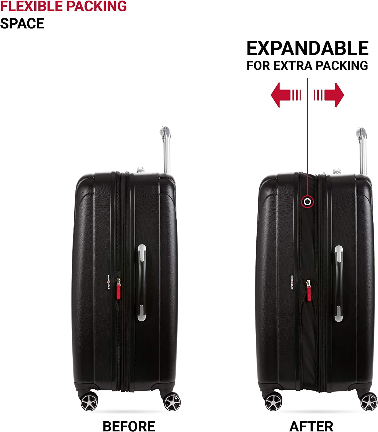 SwissGear Hardside Expandable Luggage with Spinner Wheels, Black, Checked-Medium 23-Inch