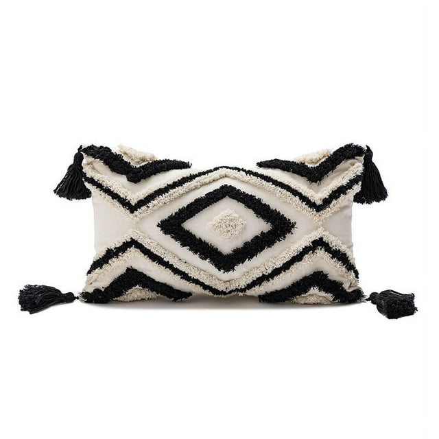 Granjero Gordo Funda de almohada decorativa de felpa, cómoda funda de cojín de lona de algodón con borlas, 11 x 19 pulgadas, color negro