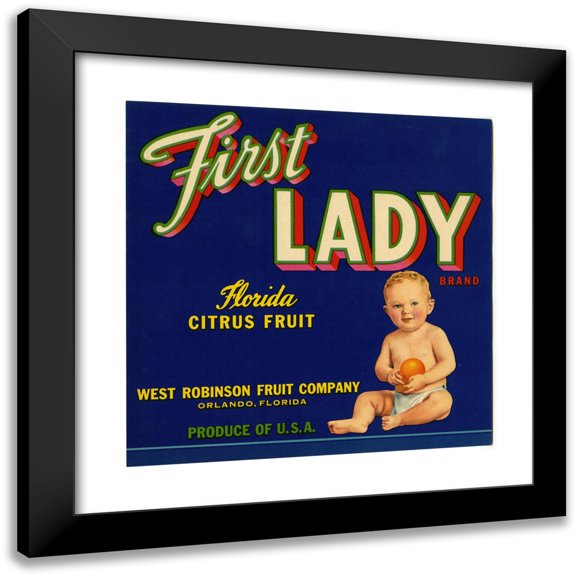 Anonymous 12x12 Black Modern Framed Museum Art Print Titled - First Lady Brand Florida Citrus Fruit Label (1930-1950)