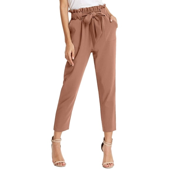 Women's Cropped Paper Bag Waist Pants with Pockets