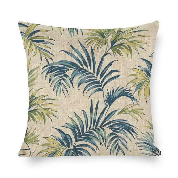 Cushion Case Blue And Green Palm Leaves Decorations Pillow Covers Tropical Plants Leaves Decorative Pillows for Couch 16"x16" Home Decoration for Sofa Couch Living Bed Room