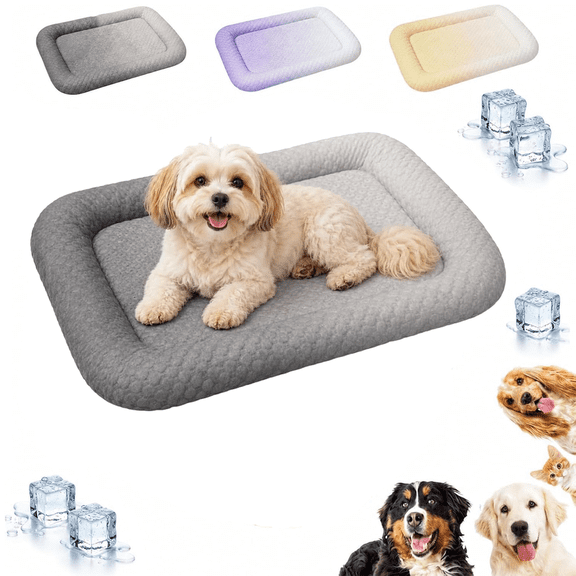 Gel Cooling Mat for Dogs, Ice Silk Summer Cool Bed Blanket for Pets, Breathable Washable Cooling Pad for Indoor Sofa Crate Car, Purple, Large