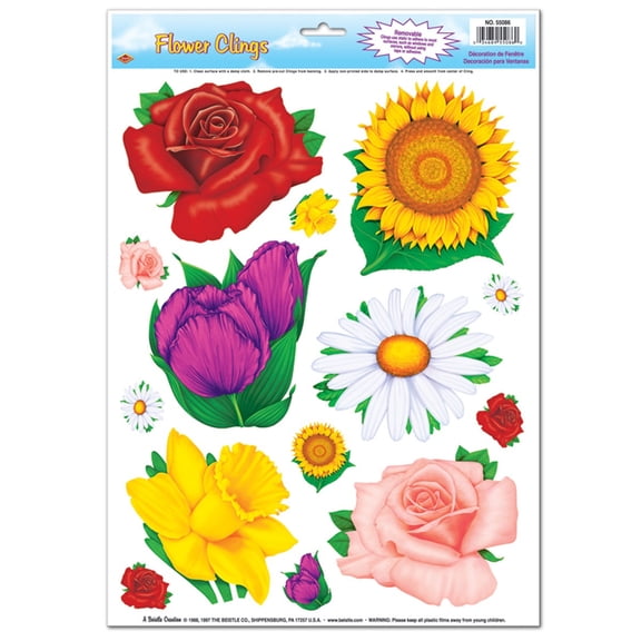 Club Pack of 168 Vibrantly Colored Spring Time Flowers Clings 17"