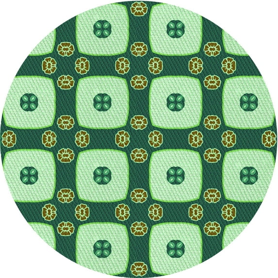 Ahgly Company Machine Washable Indoor Round Transitional Medium Forest Green Area Rugs, 5' Round