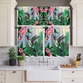 thumbnail image 4 of 3 Piece Kitchen Curtains and Valances Set Green Hummingbird Cafe Curtains 24 Inch Length Spring Summer Pink Flower Leaf Valance & Tier Curtain for Living Room Bedroom Small Window 54"x18"+27"x24"*2, 4 of 6