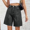thumbnail image 3 of Denim Shorts for Women Casual Adjustable Button Shorts High Rise Wide Leg Shorts, 3 of 8