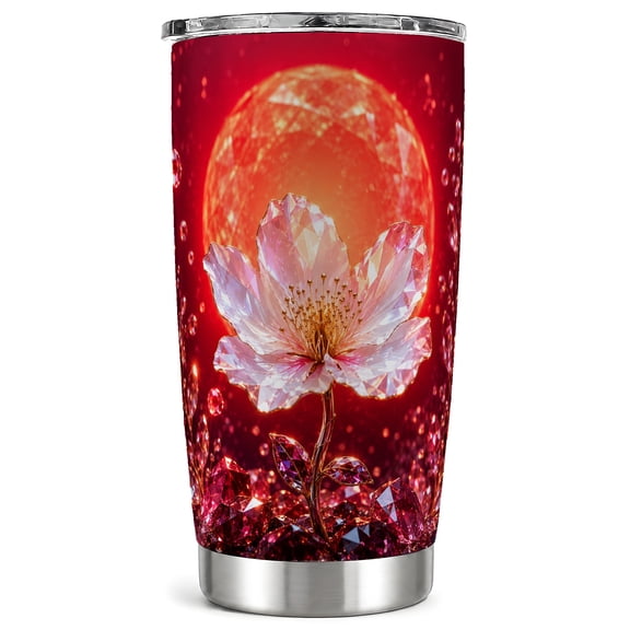 Crystal Tumbler 20oz, Floral Tumbler, Red Stainless Steel Travel Cup