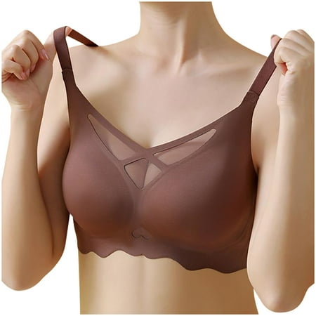LYEAA Bras for Women No Underwire Push up Seamless Padded Wireless Daily Bras Wirefree Adjustable Strap Lift Soft Bralette Breathable Comfort Sleeping Bras Brown M