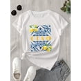 thumbnail image 1 of 100% Cotton Women's Lemon Print T-Shirt - Black Casual Short Sleeve Tee with Vibrant Lemon & Floral Design Perfect Everyday Tee | Lemon Pattern Top | 100% Cotton Tee Lemon Decor, 1 of 5