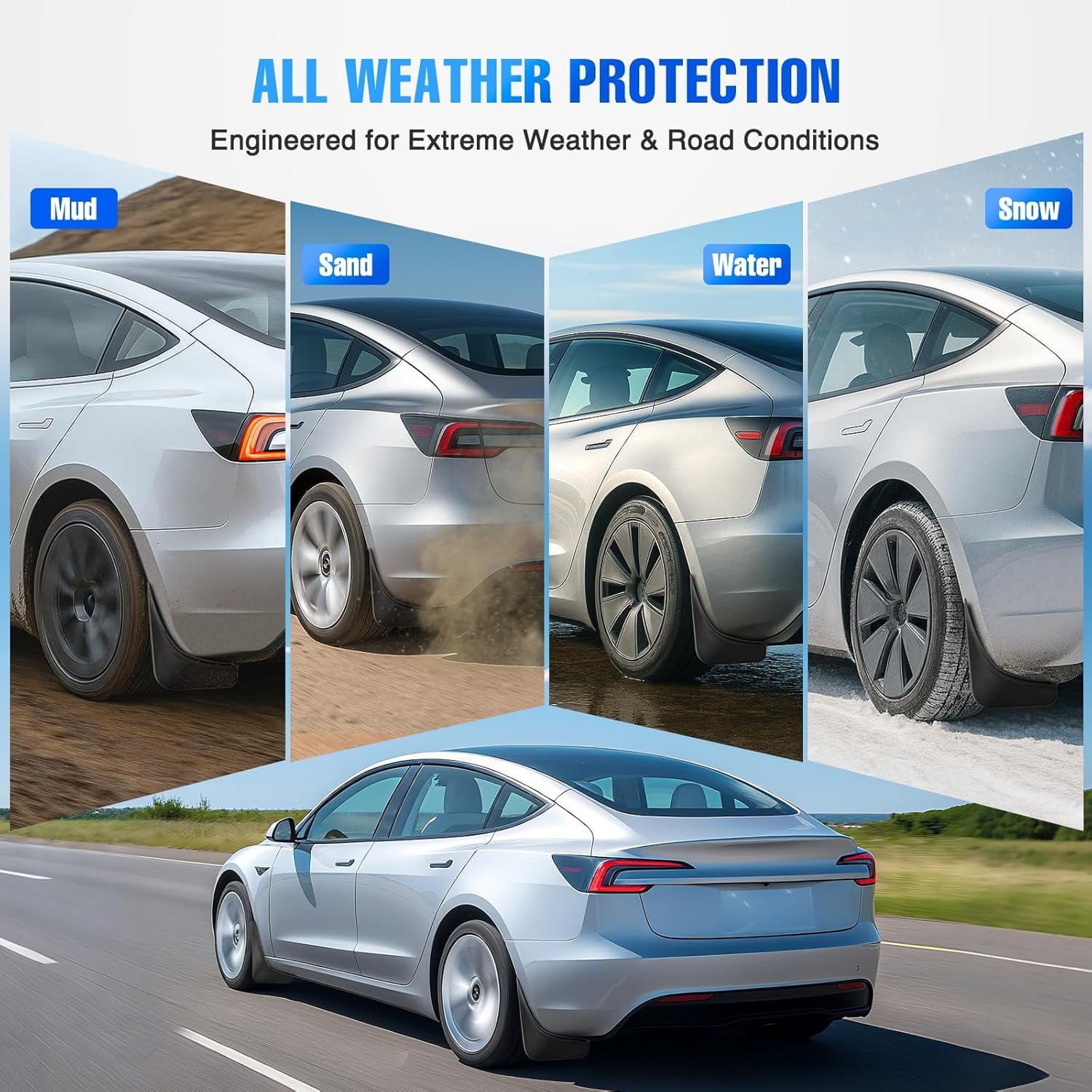 Nilight Mud Flaps for Tesla Model 3 Highland 2024 2025, No Drilling Precision Fit Exterior Accessories Heavy-Duty Splash Guards Protection, Front & Rear Set