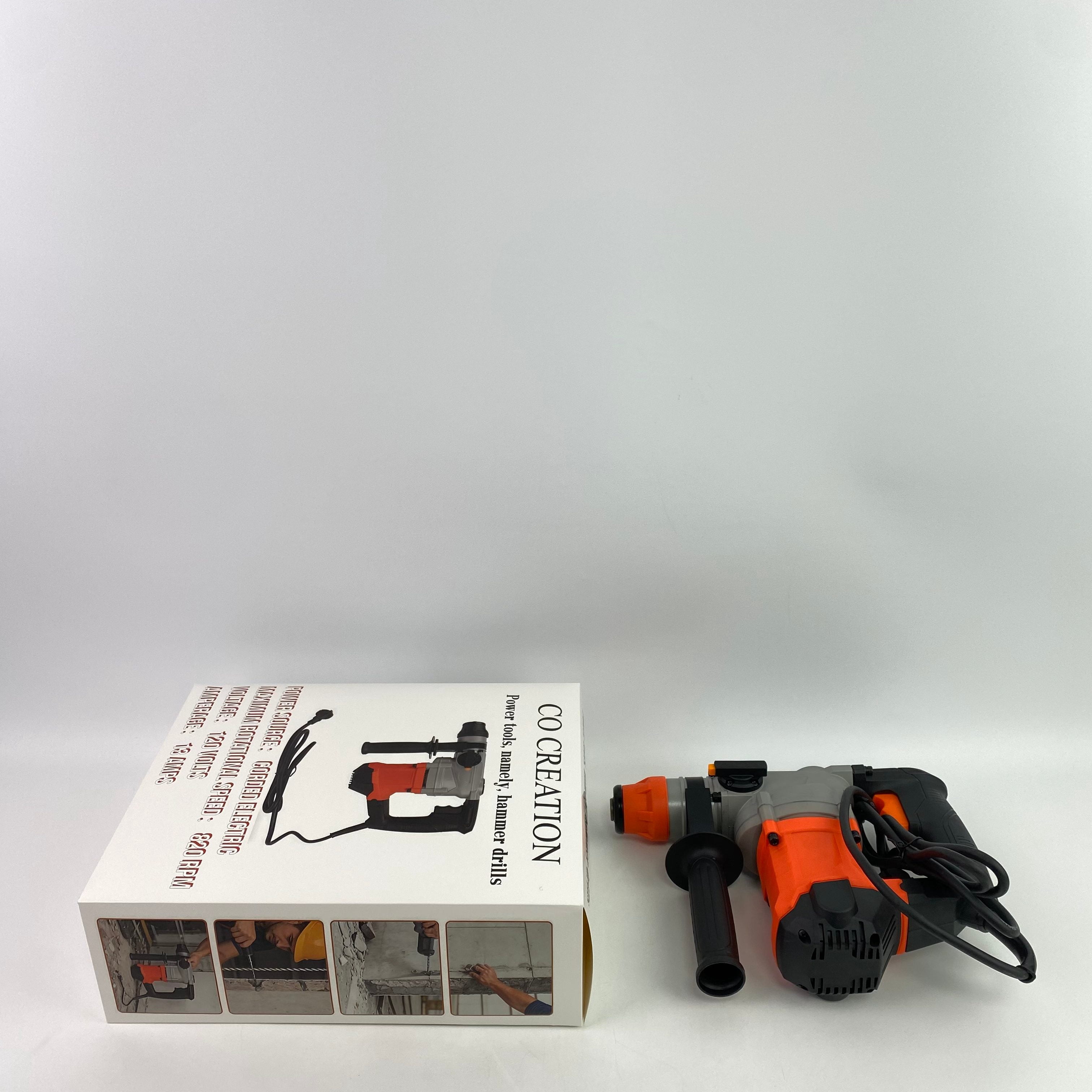 CO CREATION Power tools, namely, hammer drills,Rotary Hammer Drill with Vibration Control and Safety Clutch,13 Amp Heavy Duty 1-1/4 Inch Demolition Hammer for Concrete-Including