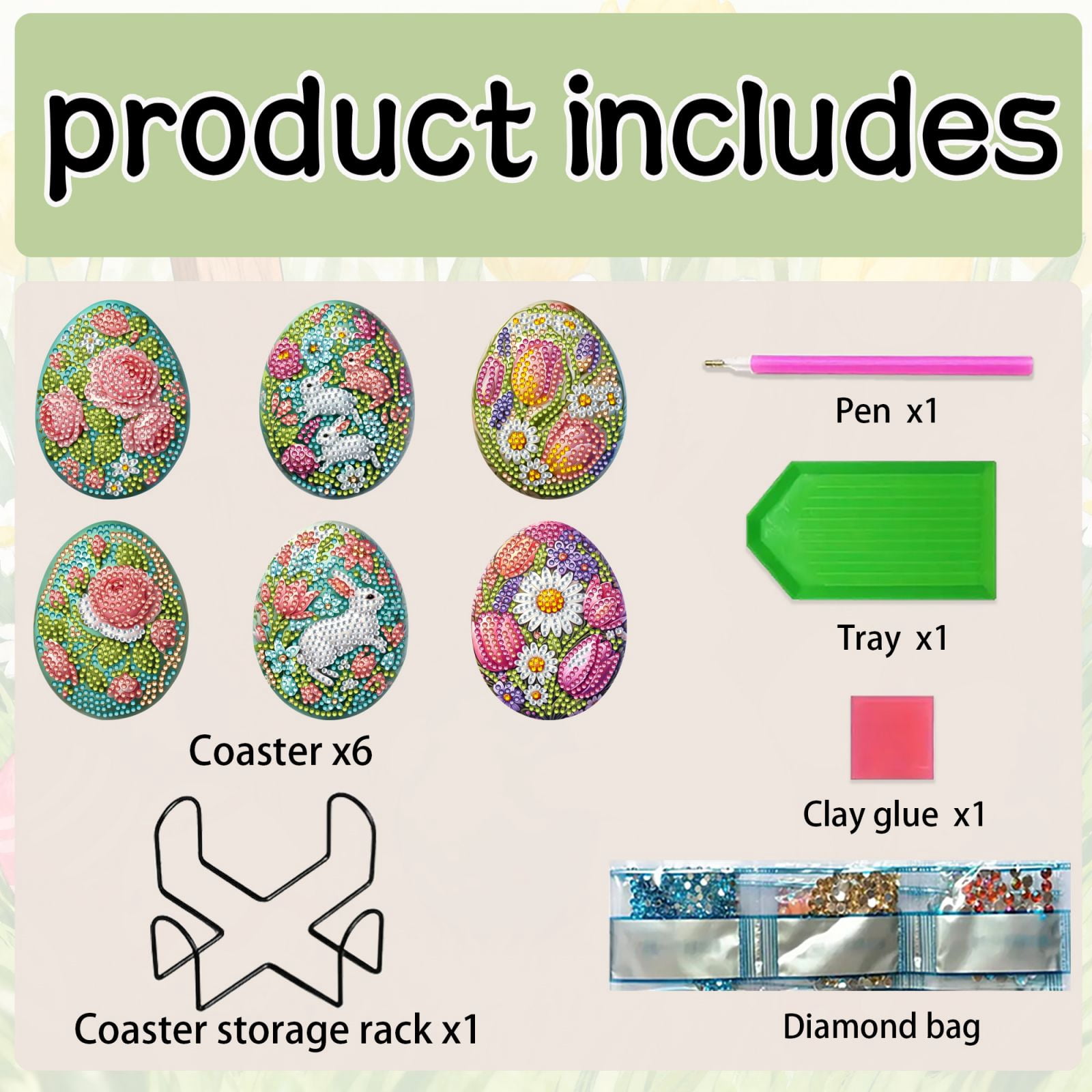 FLOPESN 12Pcs Easter DIY Diamond Art Coasters Kits, Creative Irregular Shape Wooden Desktop Decoration Gift Coasters