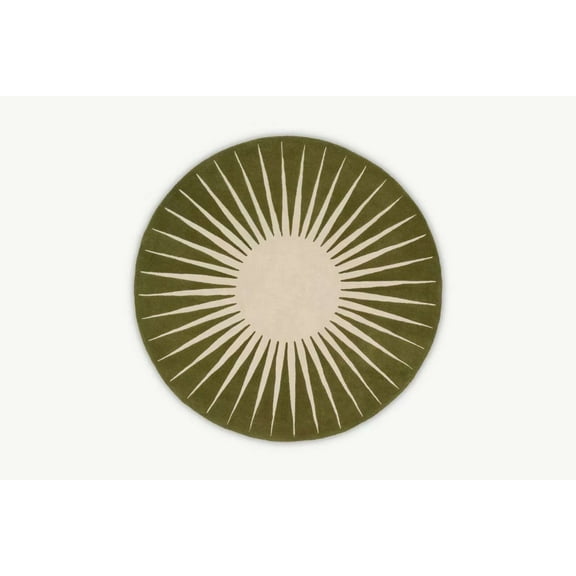 Round Sunburst Hand-Tufted New Zealand Wool Rug | Modern Leather Accent Carpet for Living Room, Bedroom, & Home Décor(Green_4x4)