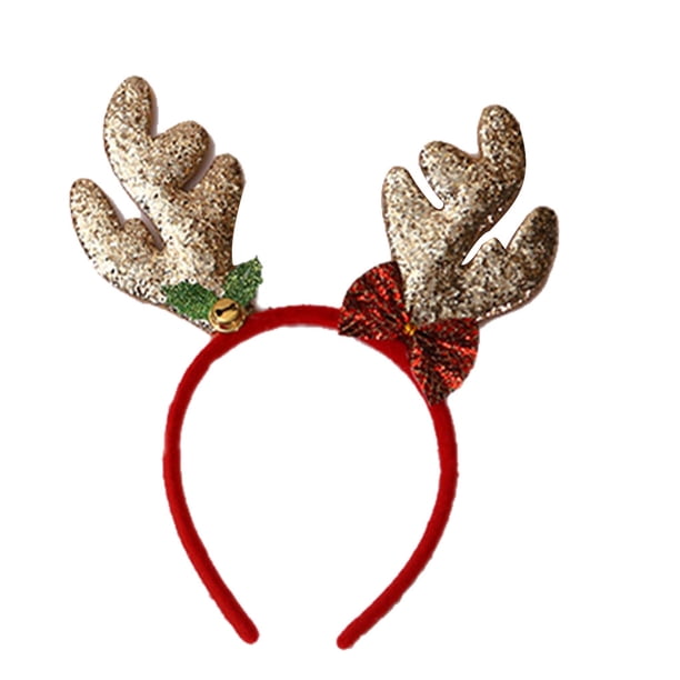 Monstrate Diademas navideñas para niños, accesorios para el cabello antideformes, adornos brillantes antideslizantes, diadema de alce, vestidor Kits de decoración para fiestas Oro
