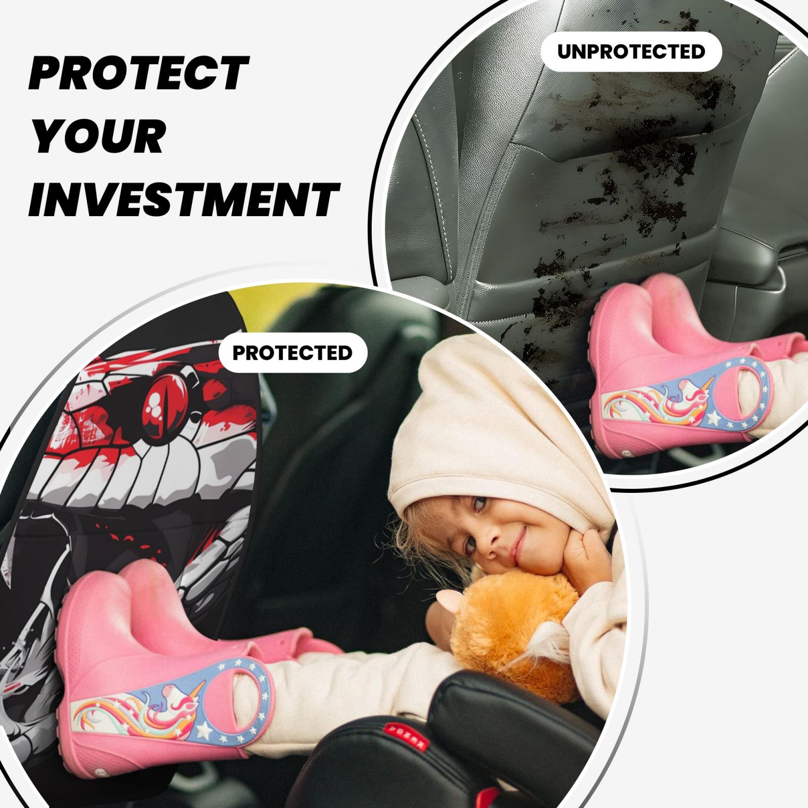 Kdxio Fierce Red Viper Graphic Art Print 2 Pack Car Kick Mat Seat Cover Back Protector Mat with Pockets for Organizer Backseat Protector and Storage Anti Kick Pad for Vehicles