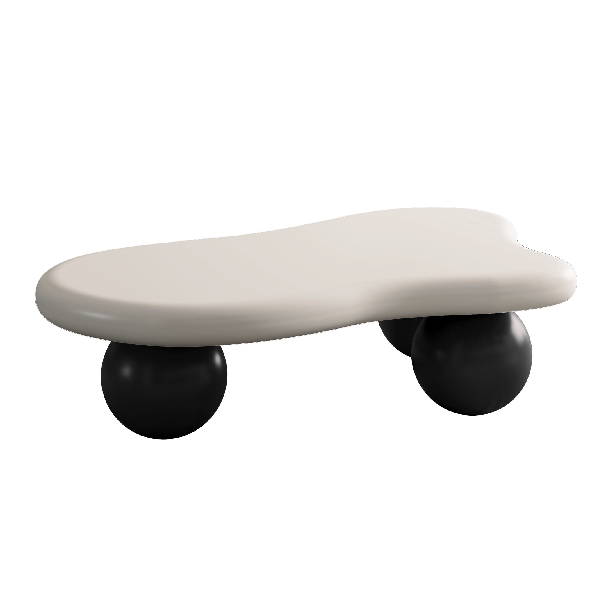 40'' Cloud Shaped Coffee Table with 3 Ball Legs, Cream Style Accent Cocktail Table, Living Room Center End Table