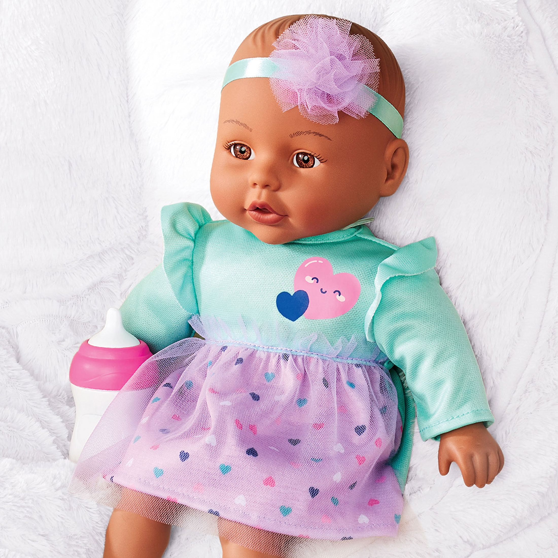 My Sweet Love Snuggle and Feed Time 12.5" Baby Doll, Dark Skin Tone, Purple Outfit
